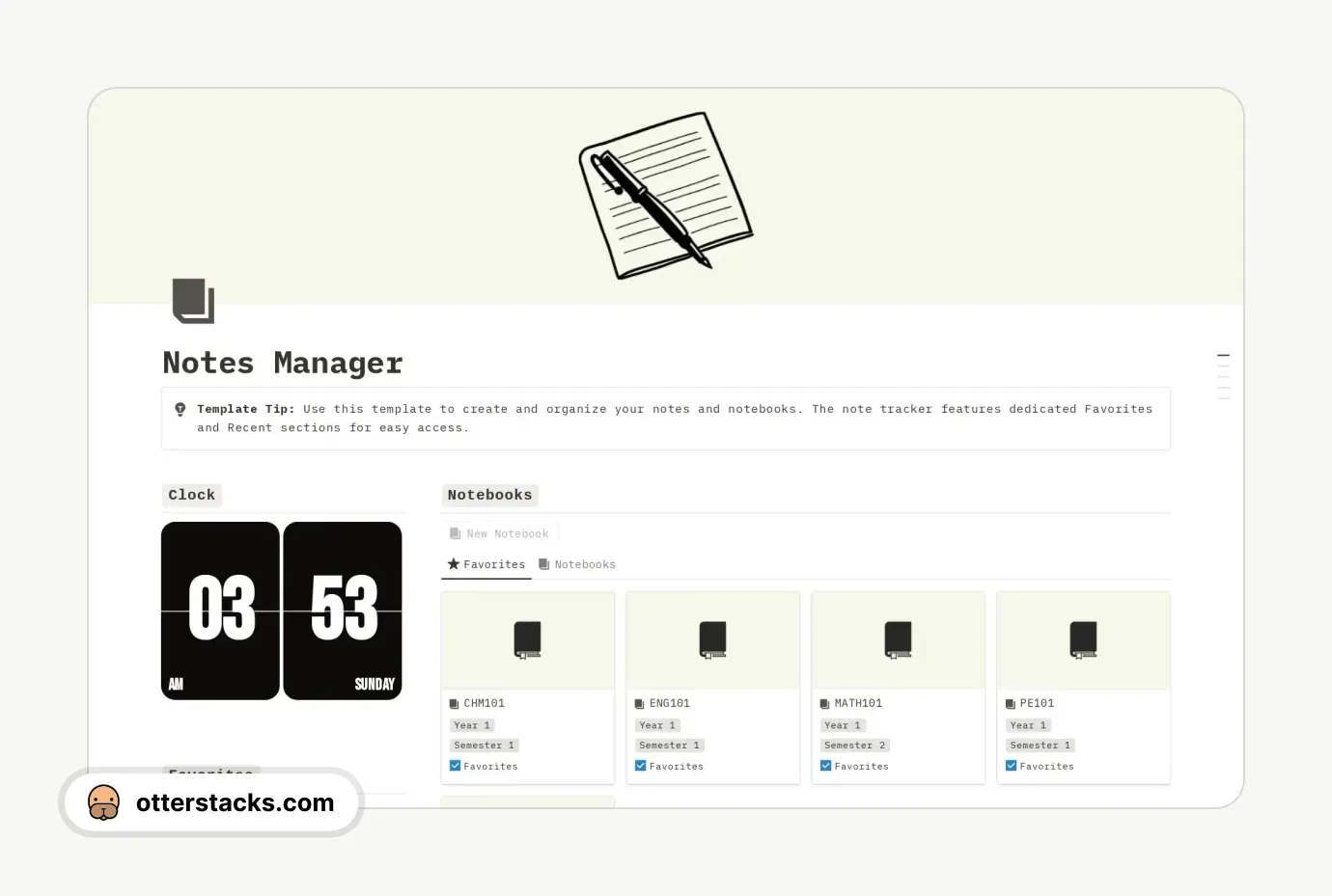 Notion template Notes Manager