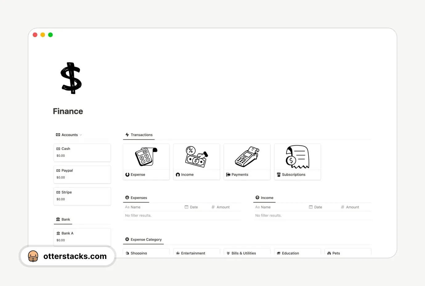 Notion template Notion Finance Tracker