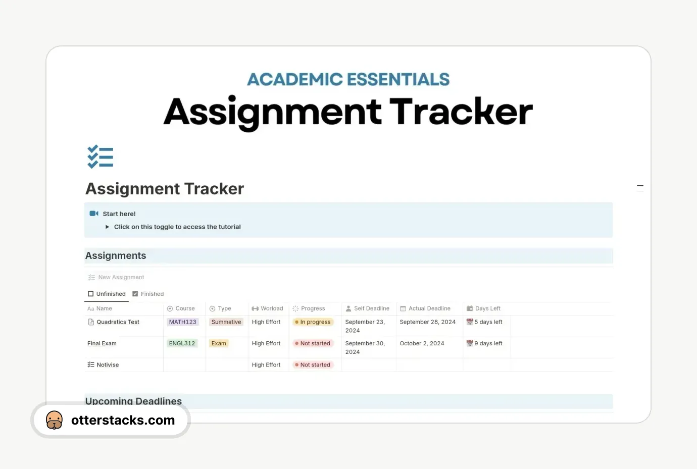 Notion template Notivise's Assigment Tracker