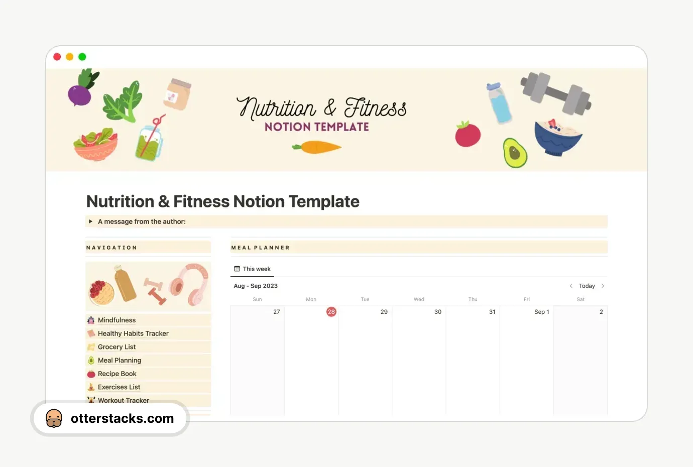 Notion template Nutrition & Fitness