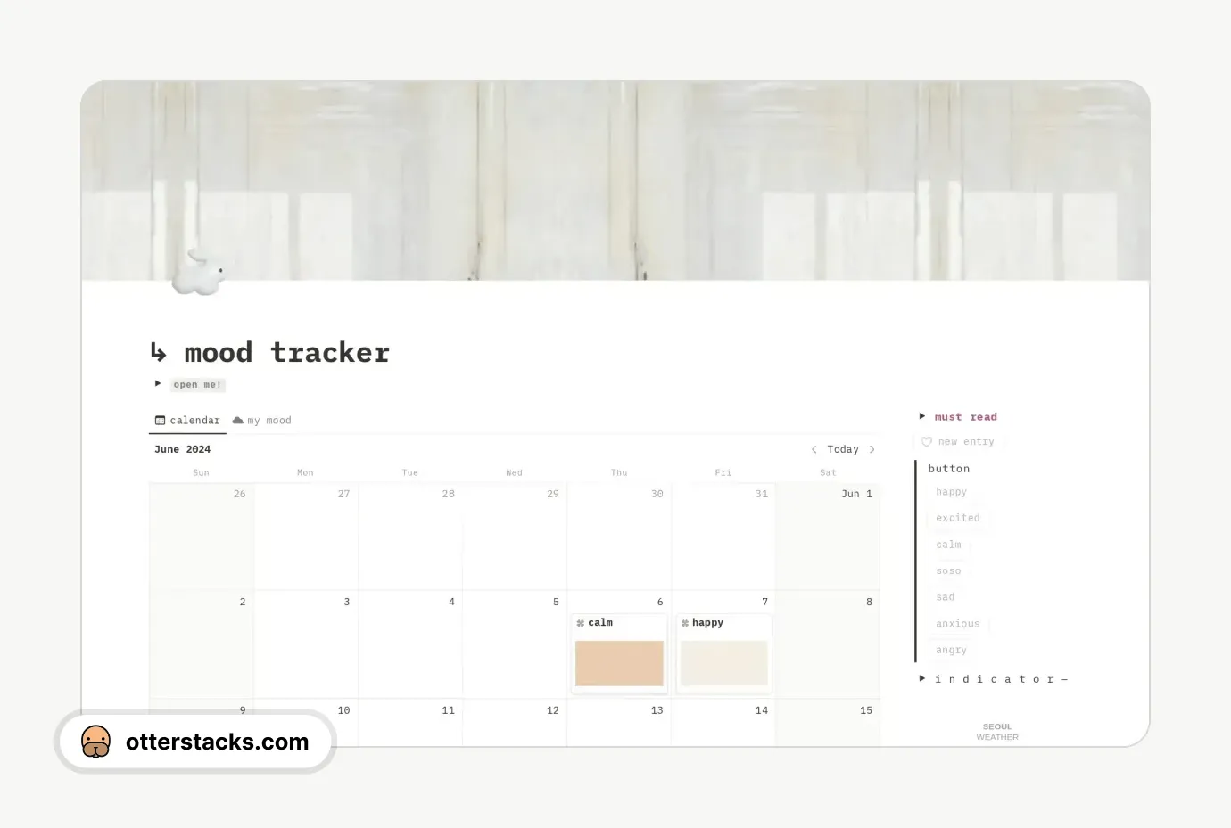 Notion template Capture Your Mood  | Journal & Mood Tracker