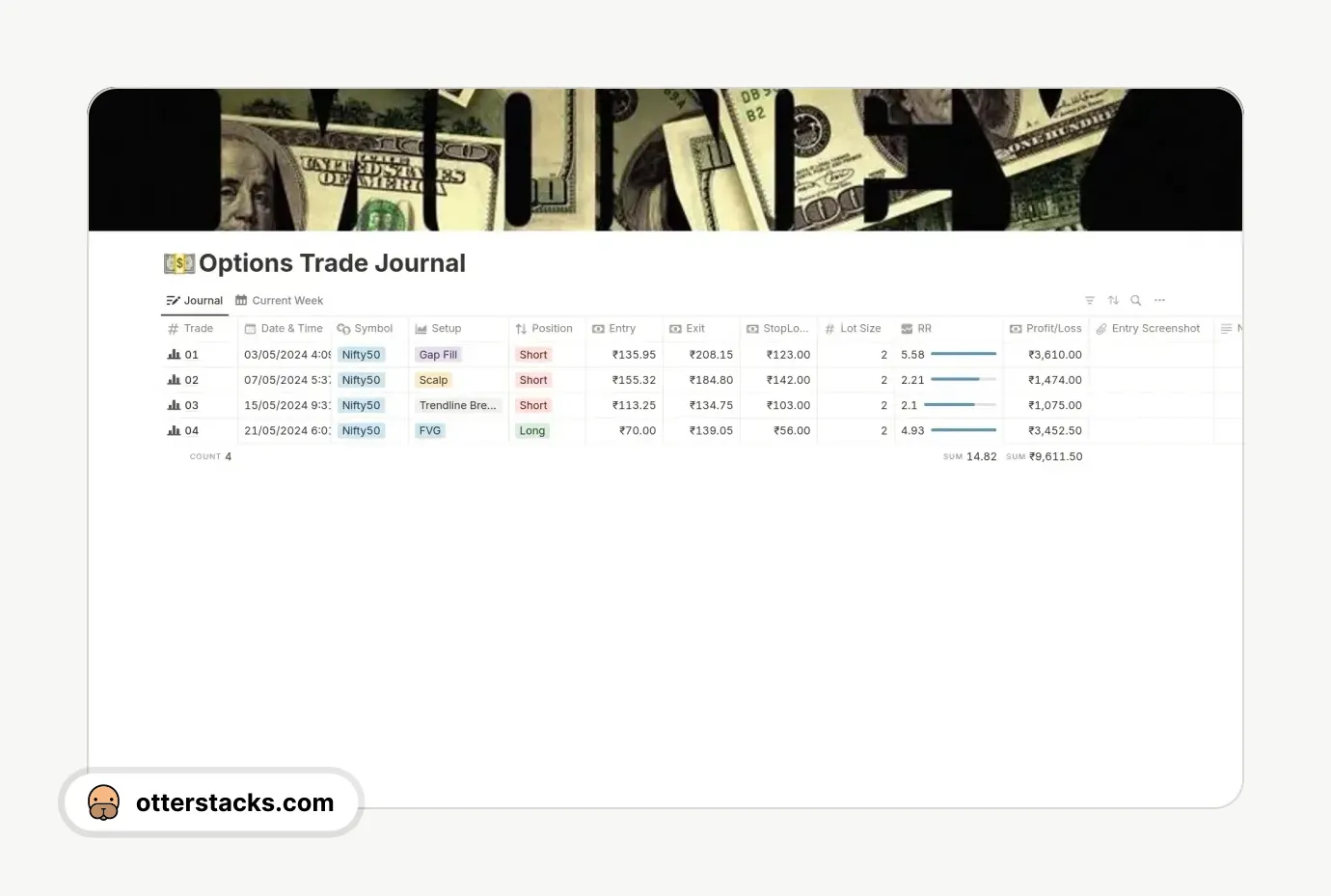 Notion template Options Trade Journal (Basic Version)