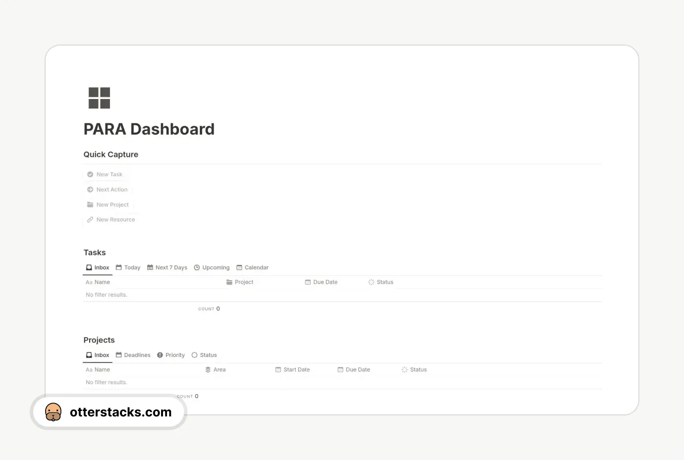 Notion template PARA Dashboard