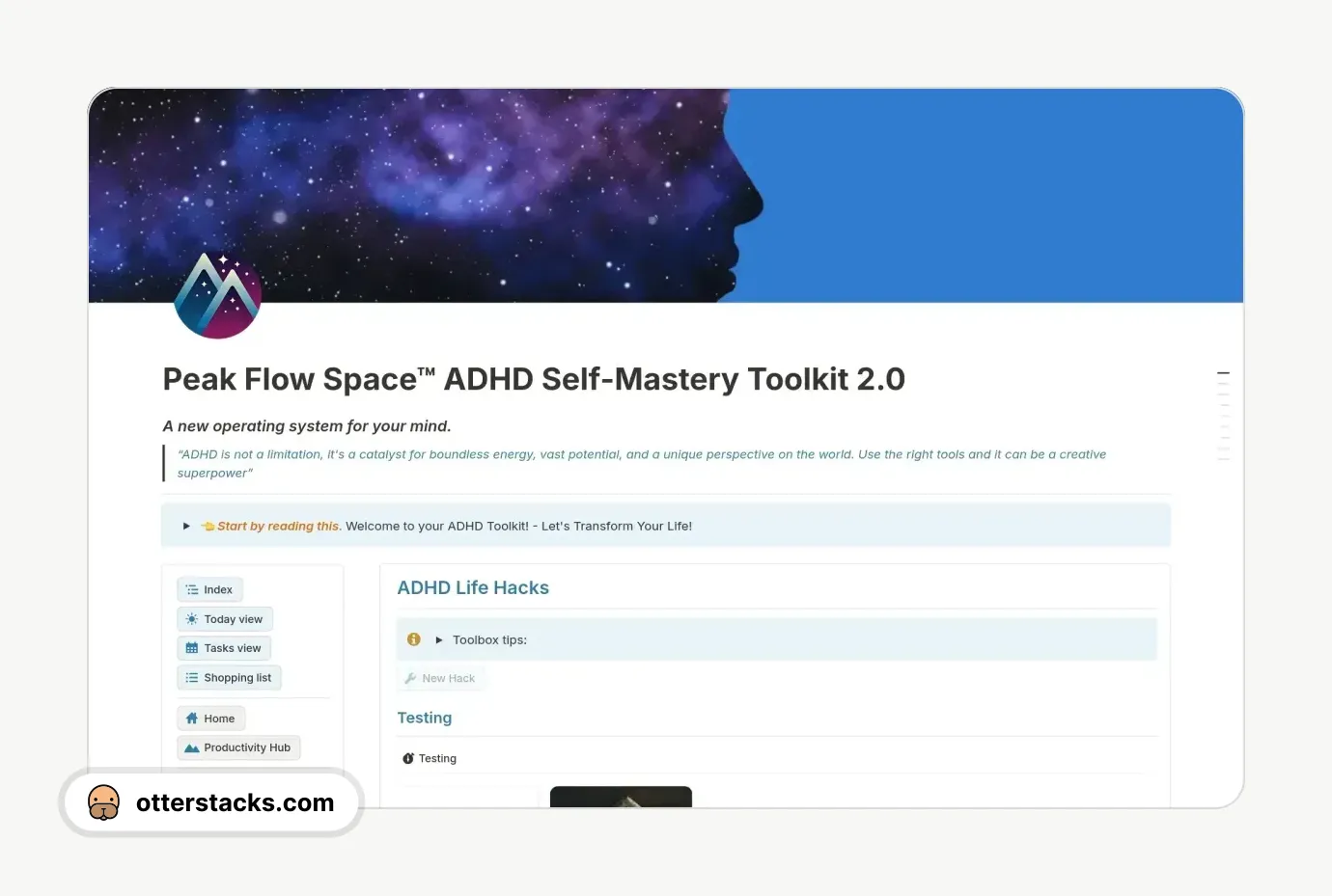 Notion template Peak Flow Space™ ADHD Life Management 2.0