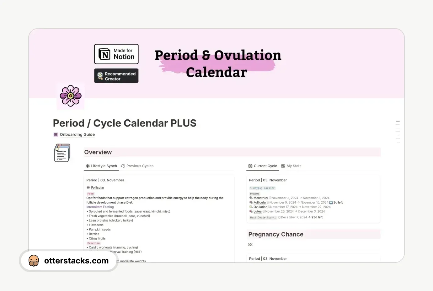 Notion template Period Cycle & Ovulation Calendar