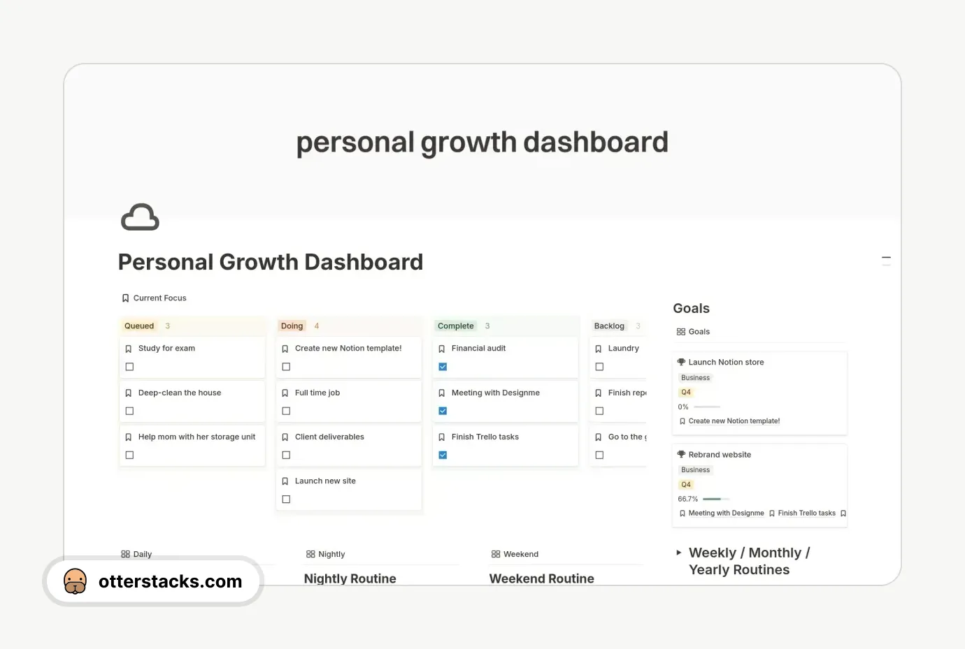 Notion template Personal Growth Dashboard