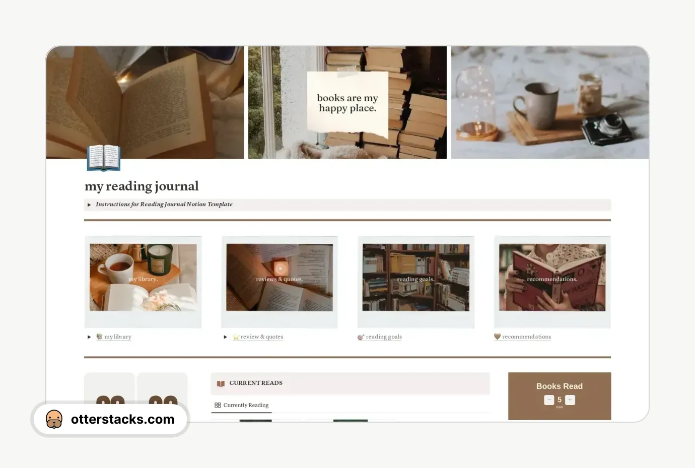 Notion template Reading Journal and Book Tracker