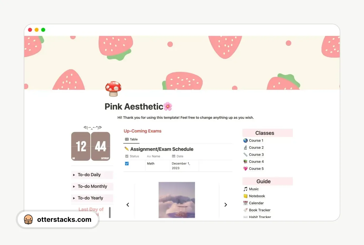 Notion template Pink Aesthetic Planner