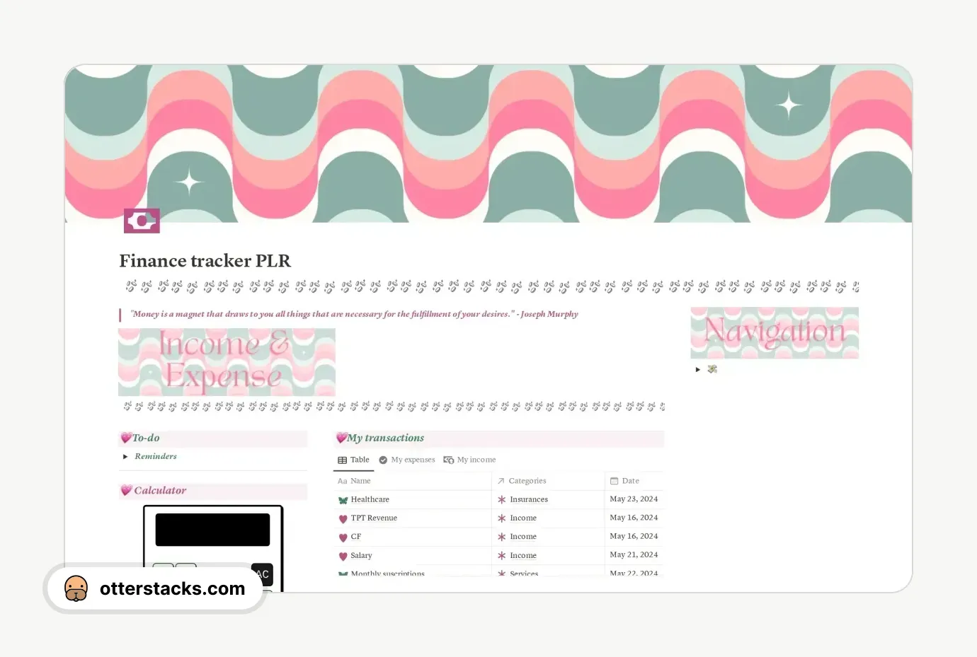 Notion template PLR Finance Tracker