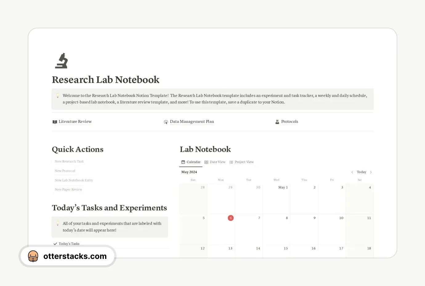 Notion template Research Lab Notebook