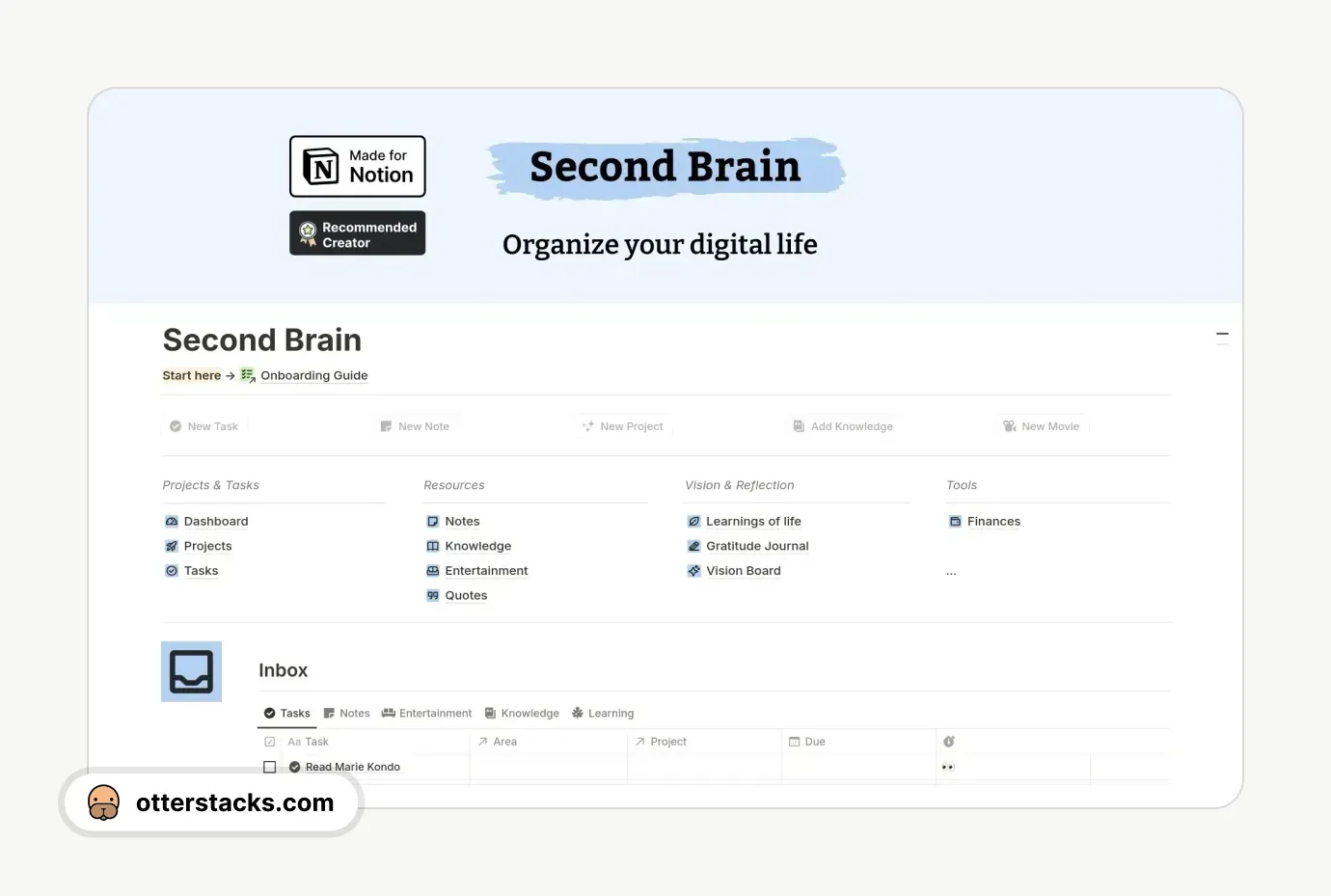 Notion template Second Brain