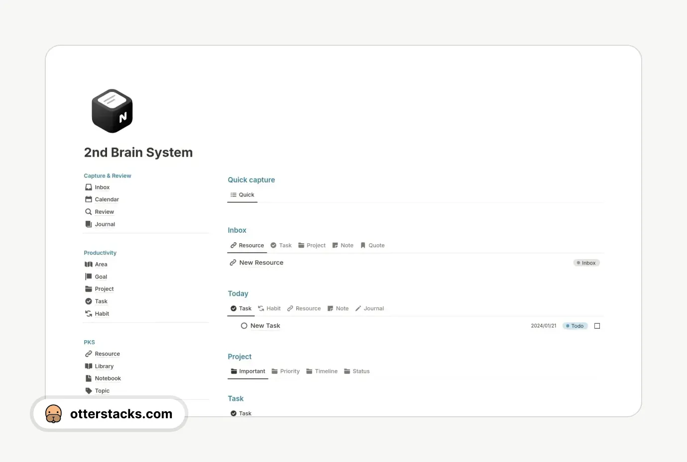 Notion template Second Brain system