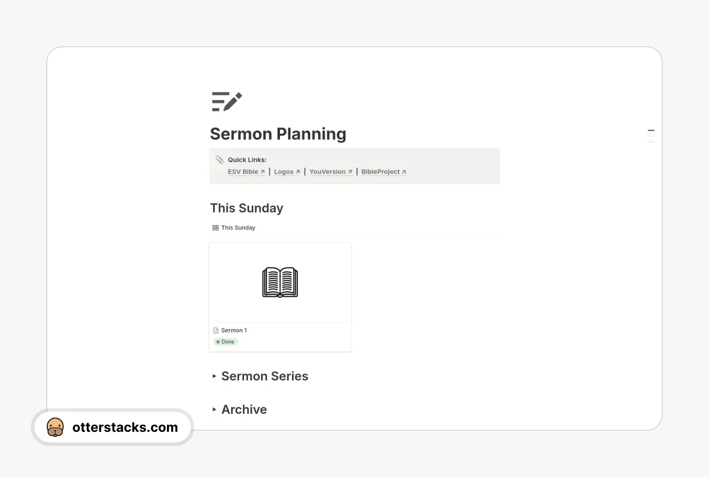 Notion template Sermon Planning