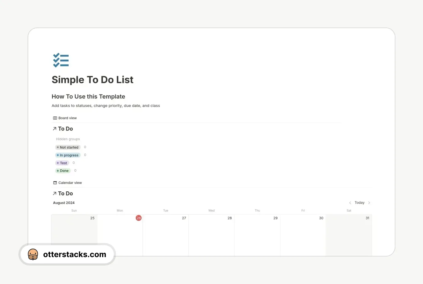 Notion template Simple Assignment Tracker for School