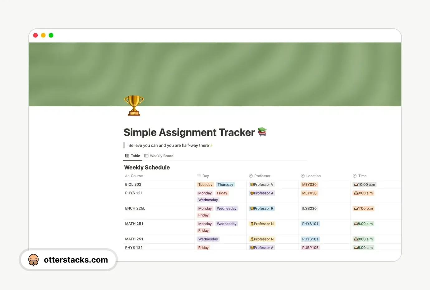 Notion template Simple Assignment Tracker