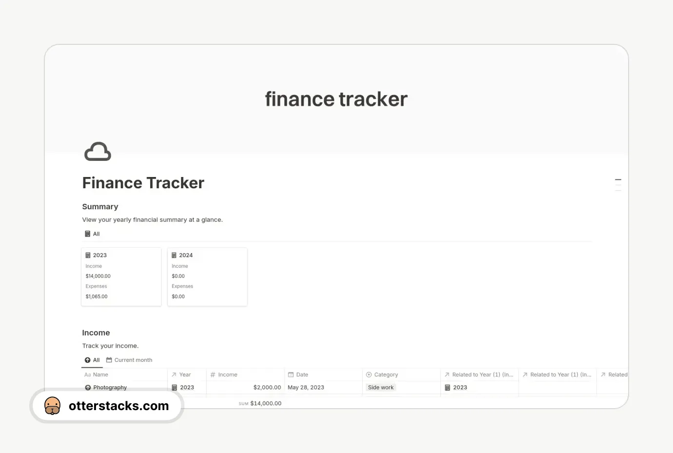 Notion template Simple Finance Tracker