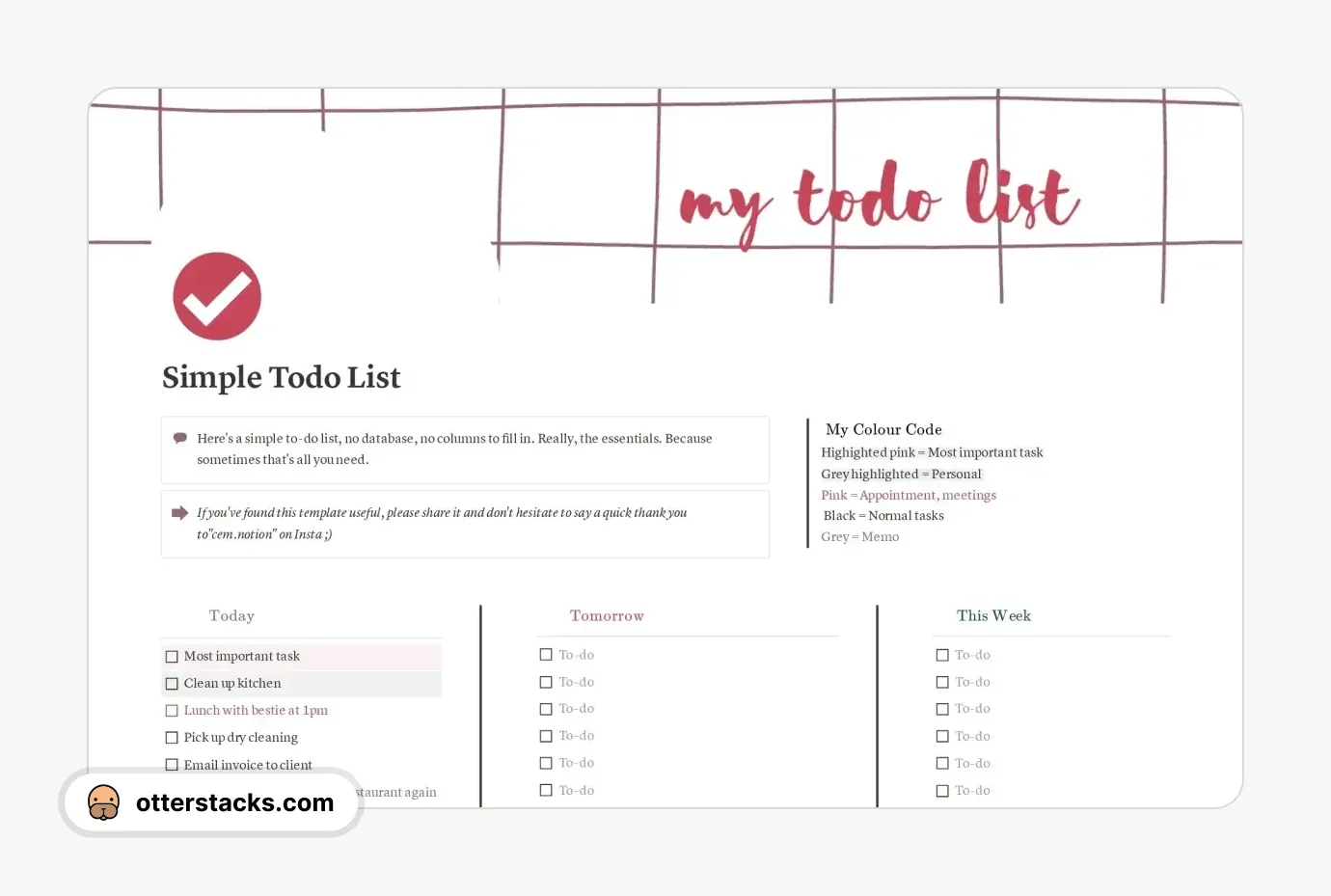 Notion template Simple todo list : your first tasks manager