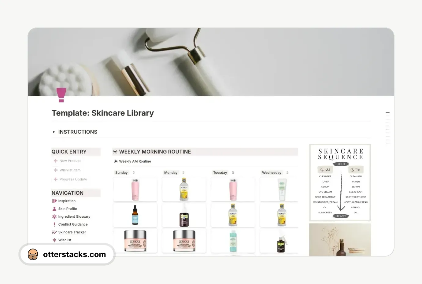 Notion template Skincare Library & Routine Planner