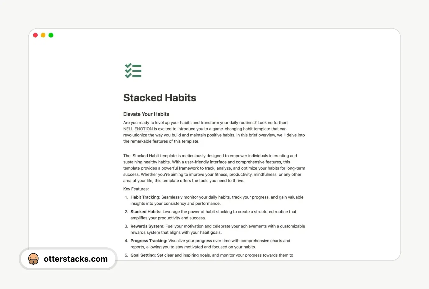 Notion template Stacked Habits