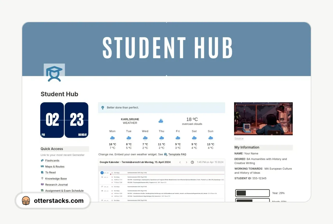 Notion template Student Hub — Your Swiss Army Knife for College