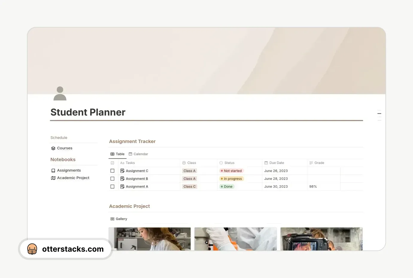 Notion template Student Planner and Assignment Tracker