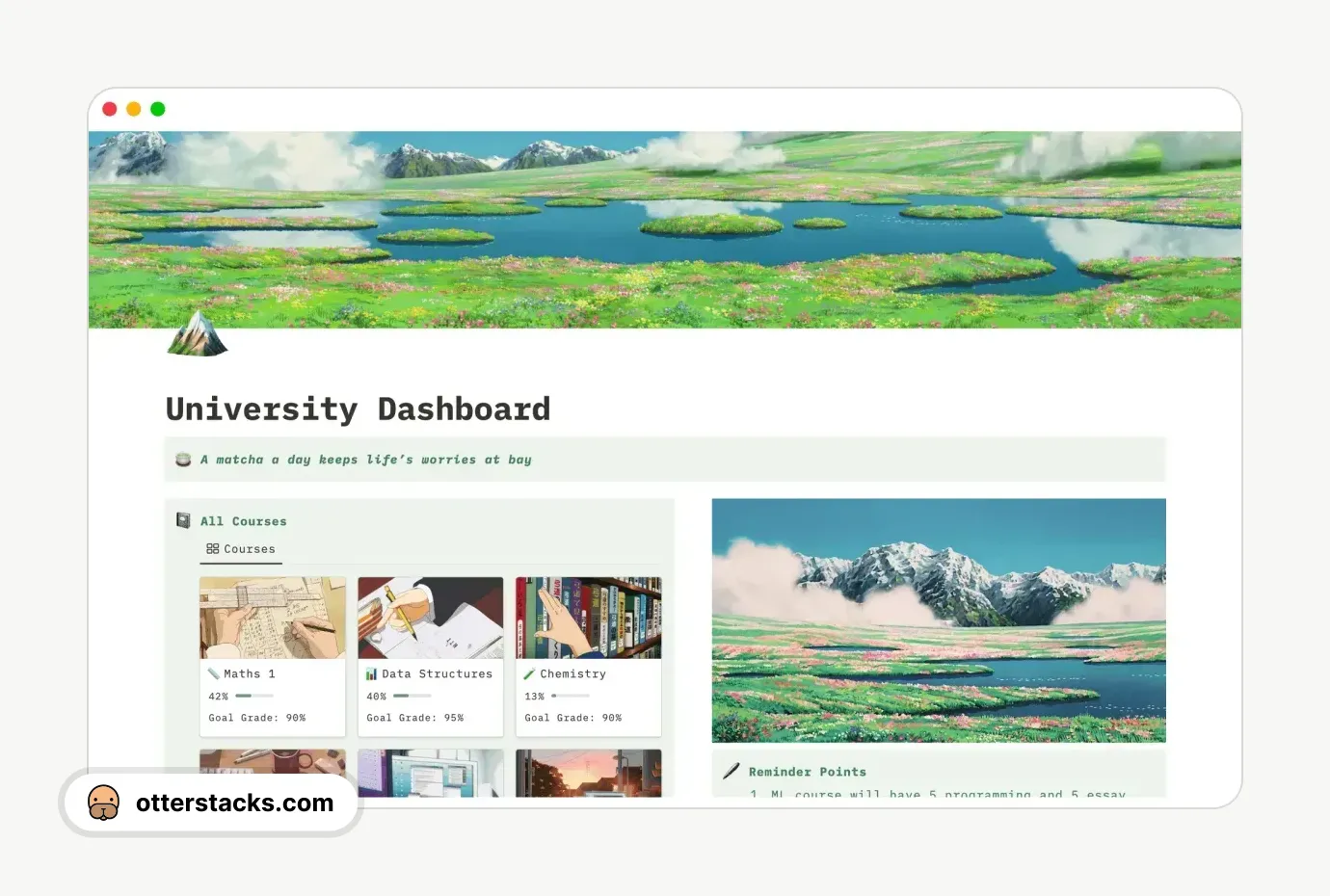 Notion template Studio Ghibli University Dashboard