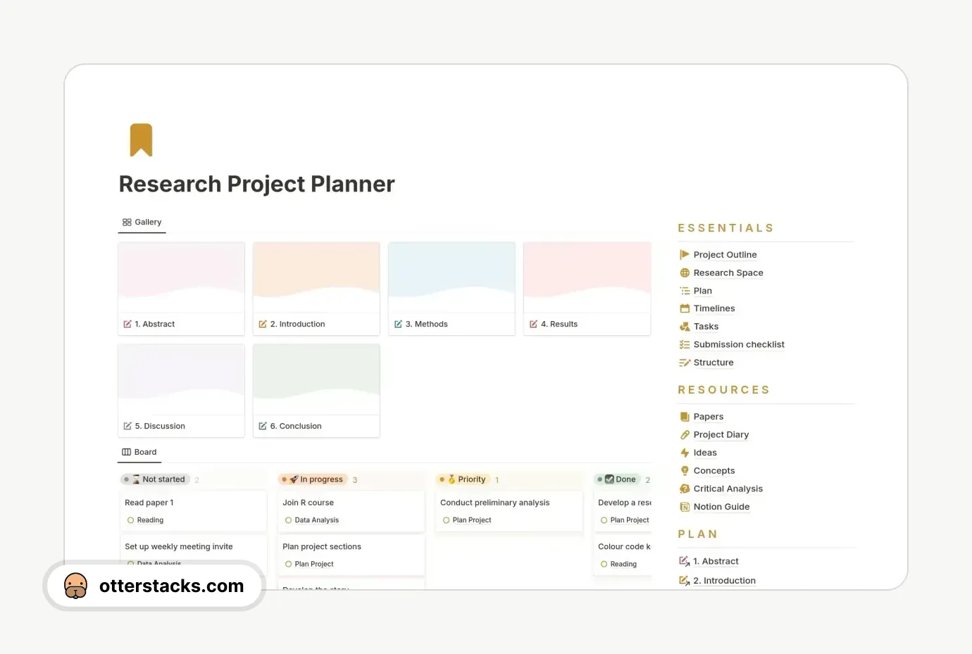 Notion template The Academic Research Project Planner