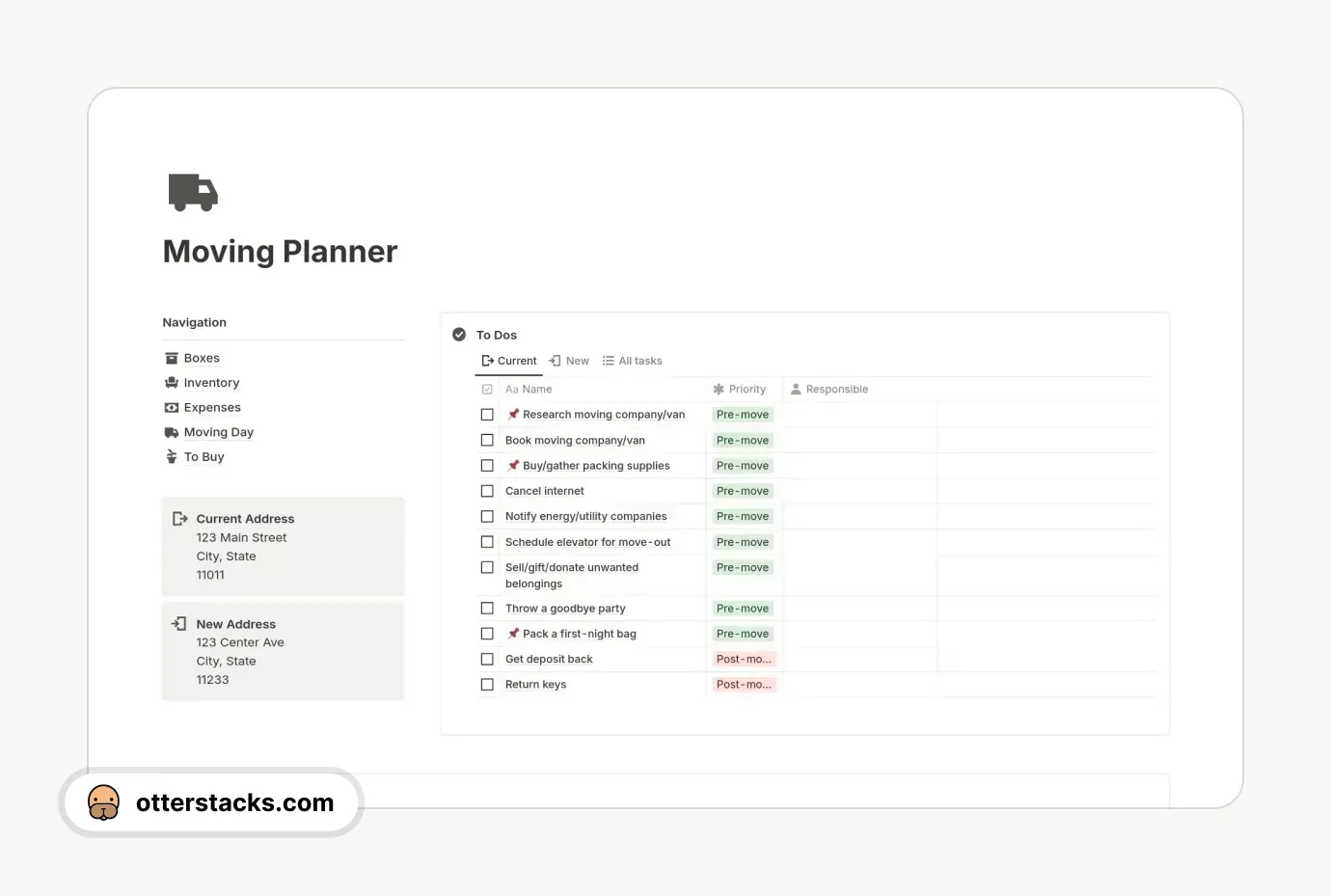 Notion template The All-in-One Moving Planner