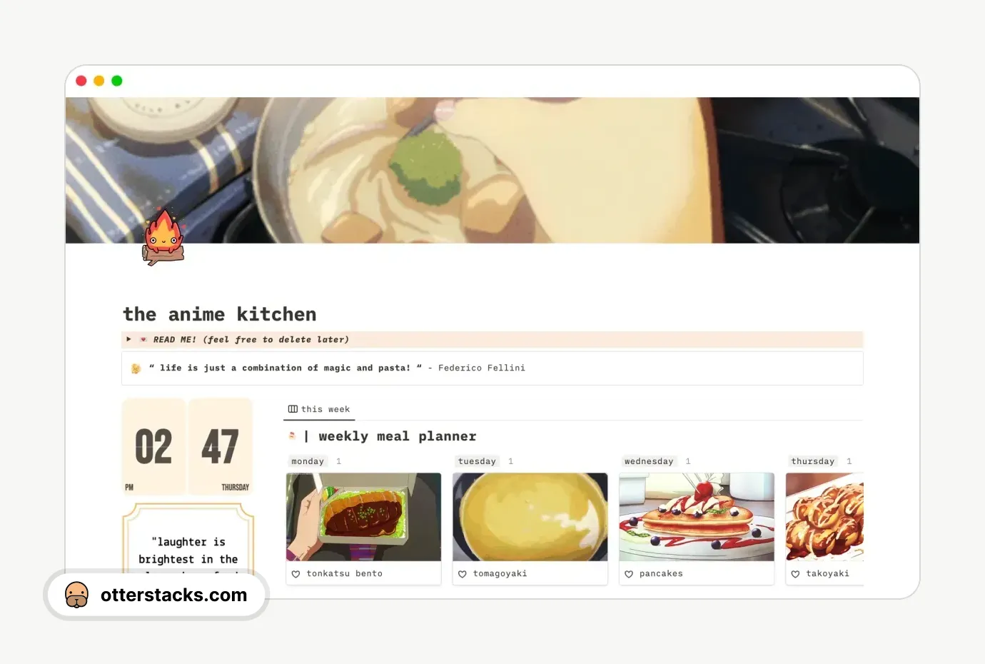 Notion template the anime kitchen