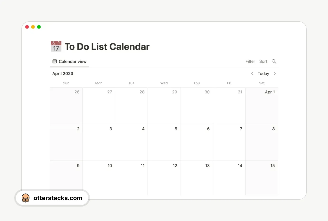 Notion template To Do List Calendar