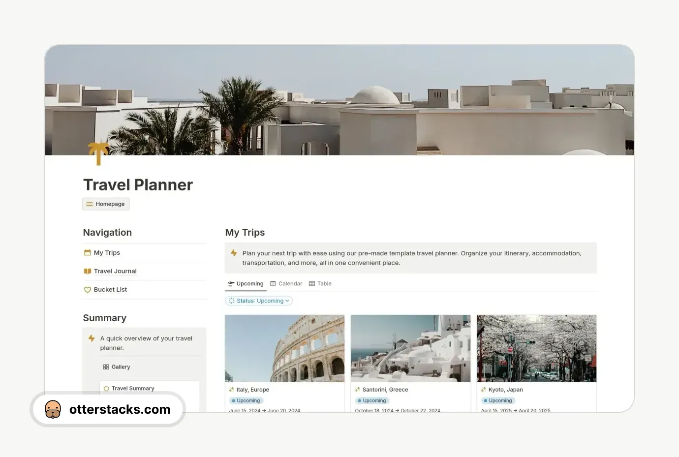 Notion template Travel Planner, Travel Itinerary, Bucket List