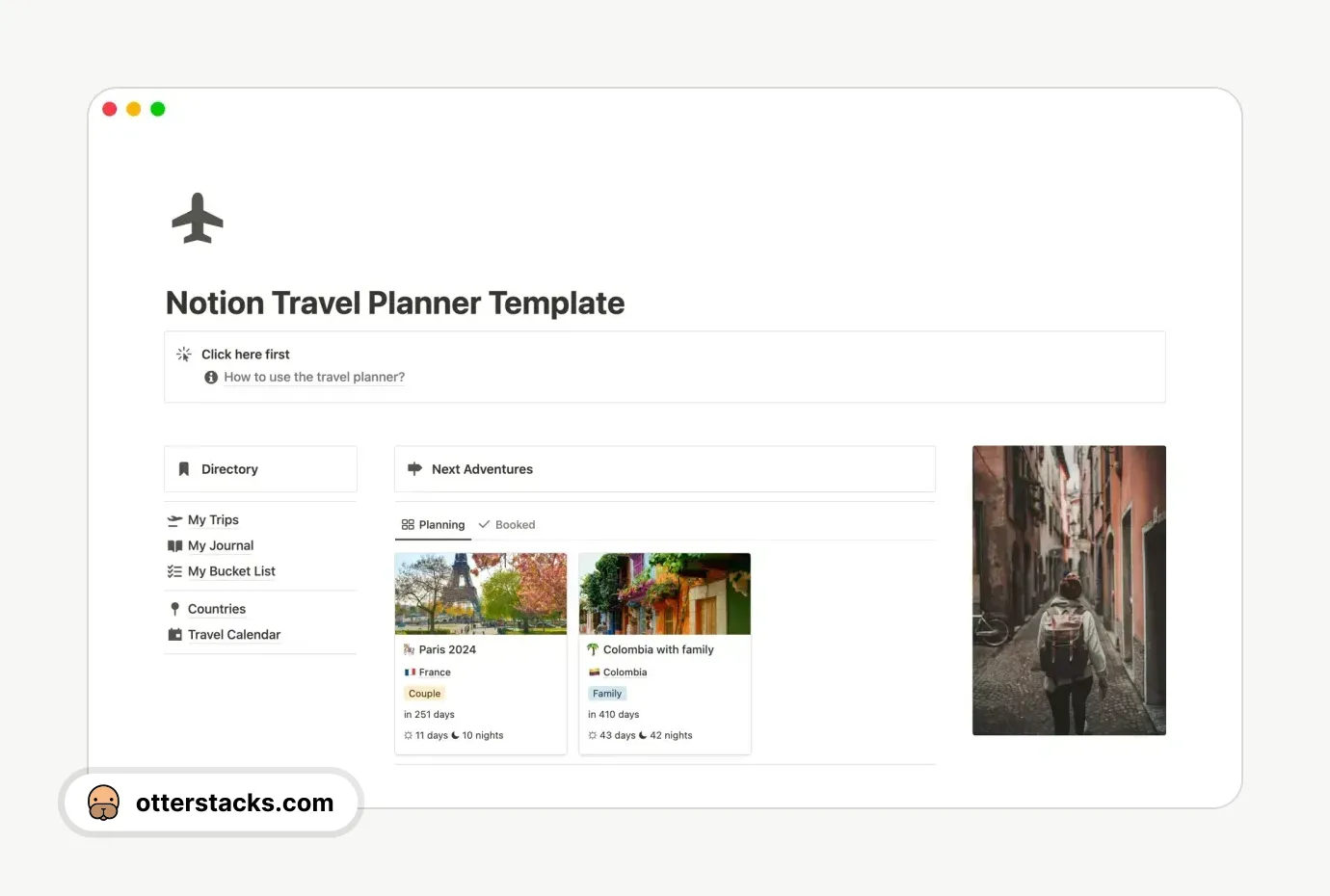 Notion template Travel Planner