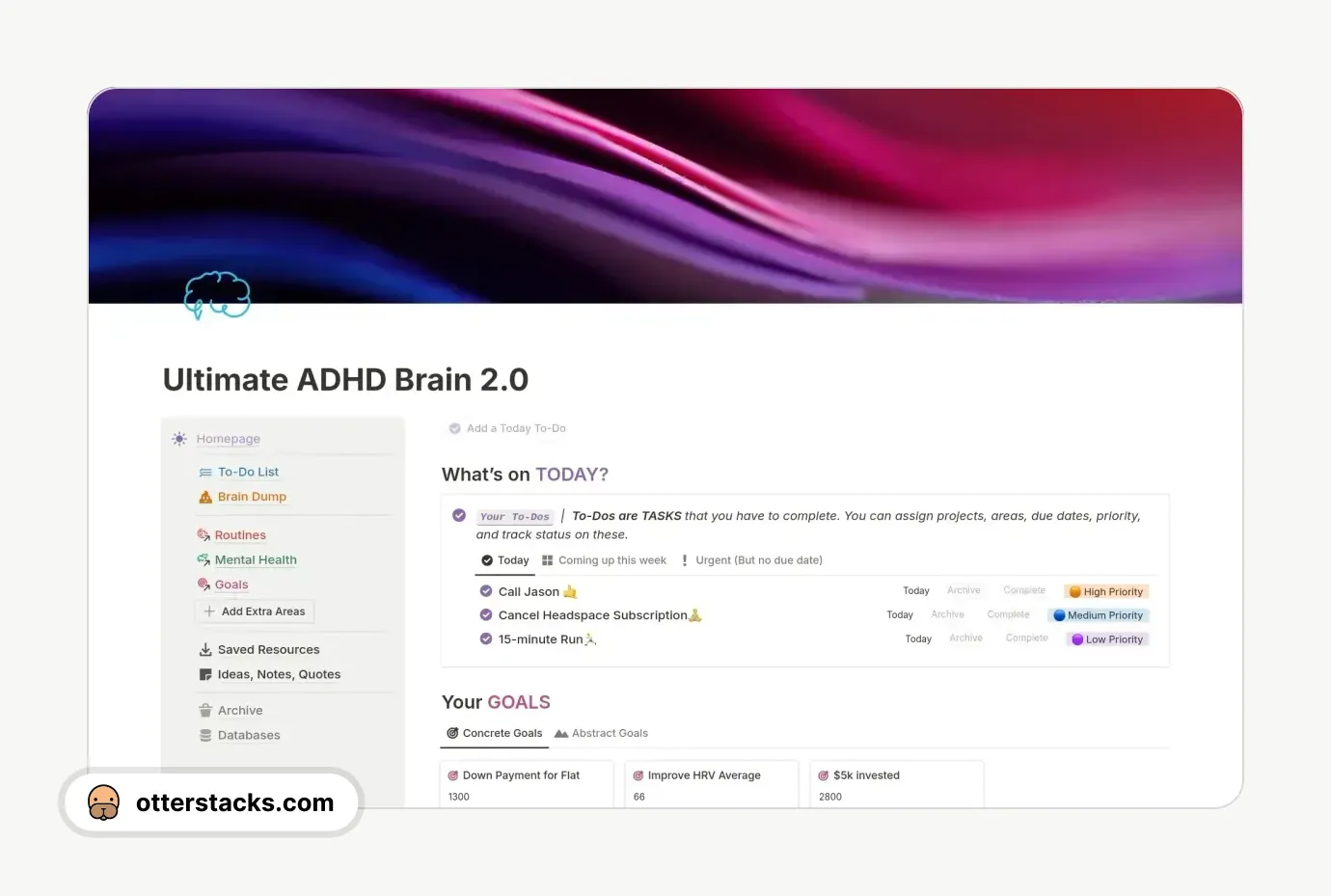 Notion template Ultimate ADHD Brain⚛️| All-in-one Life Manager 🧠