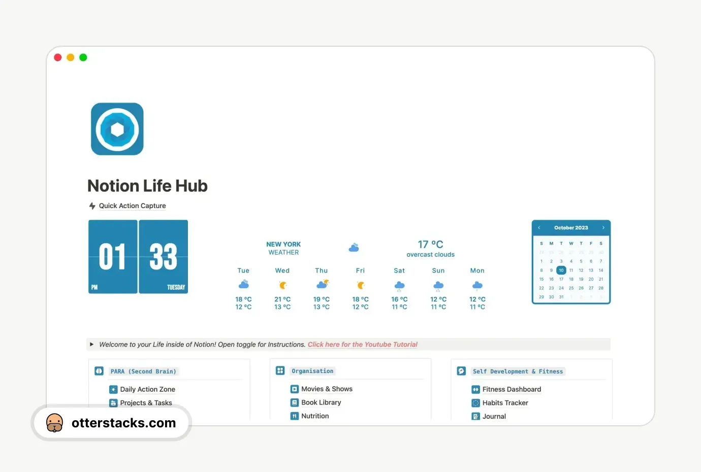 Notion template Life OS - Ultimate Second Brain