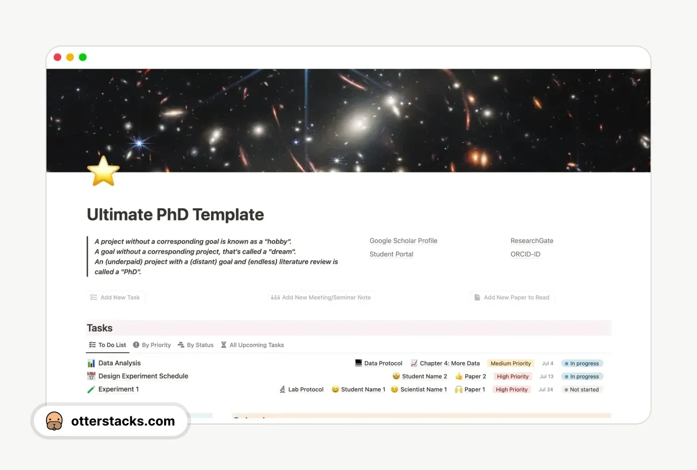 Notion template Ultimate PhD Template