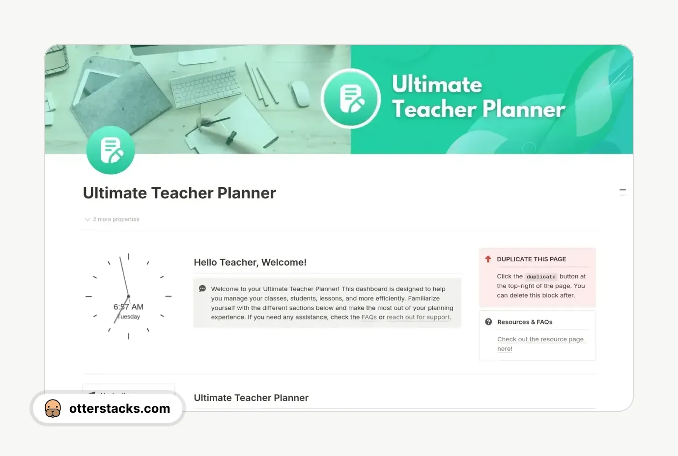 Notion template Ultimate Teacher Planner