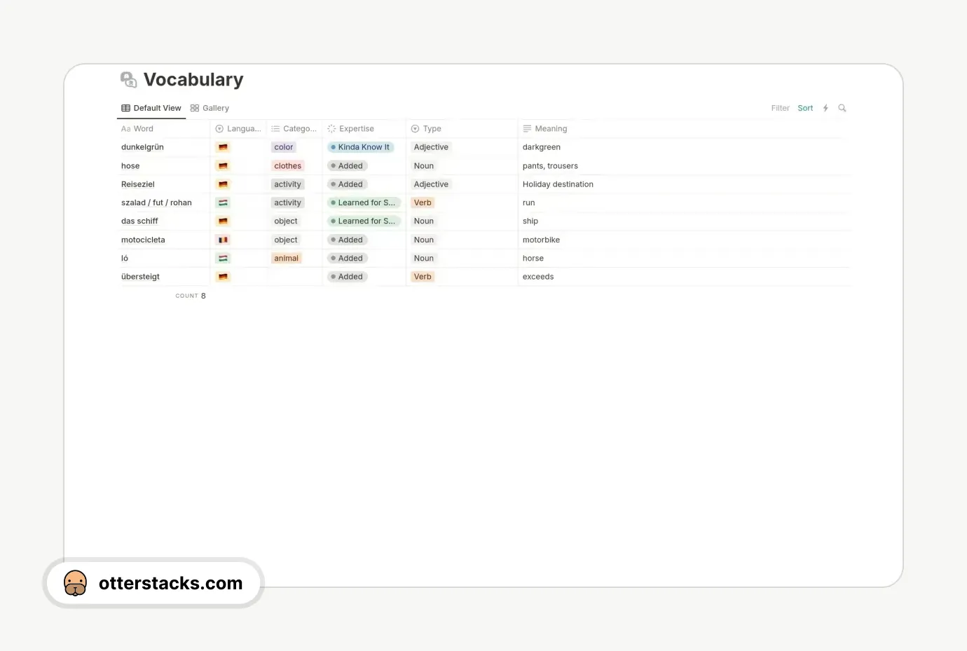 Notion template Vocabulary Database