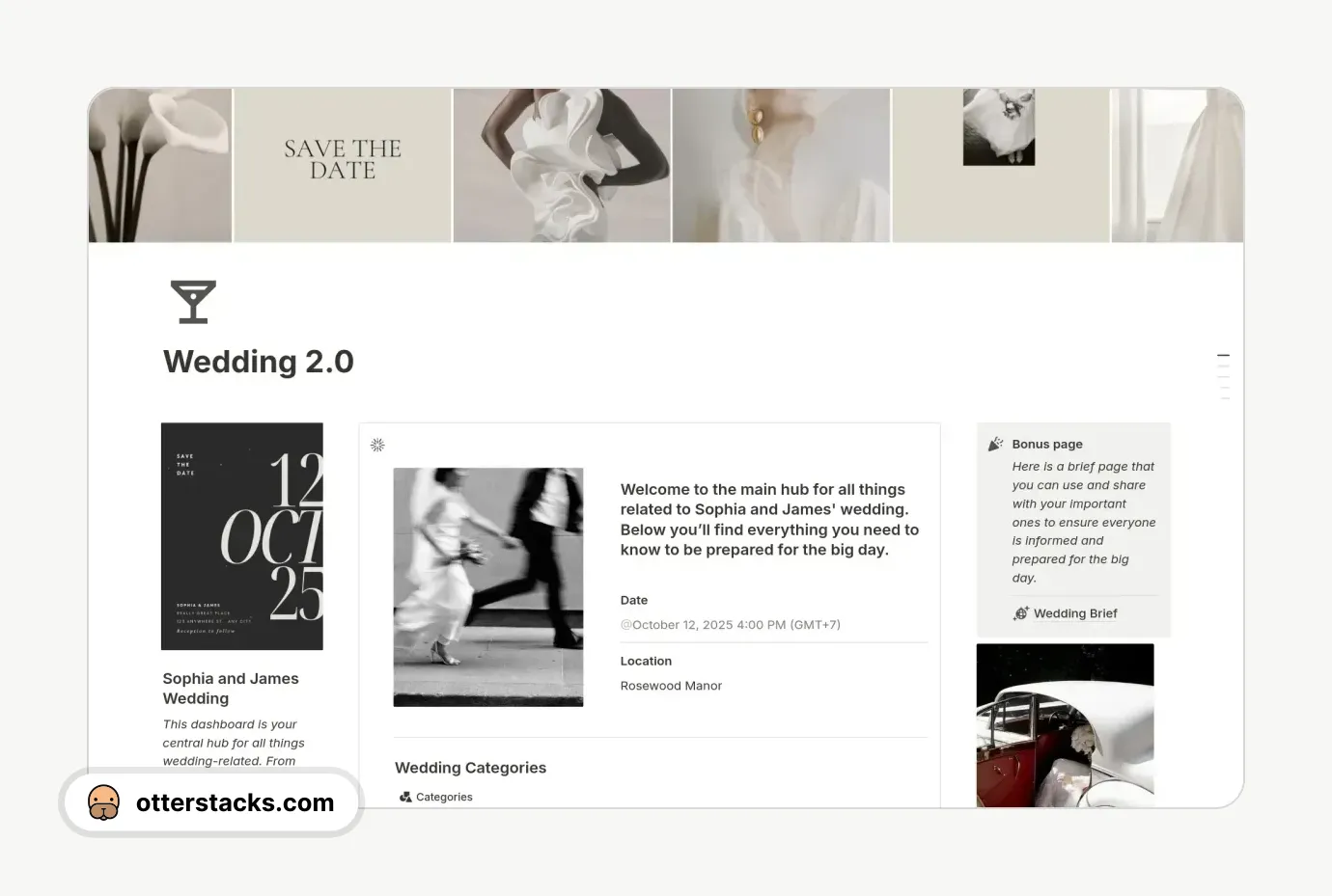 Notion template Wedding Planner