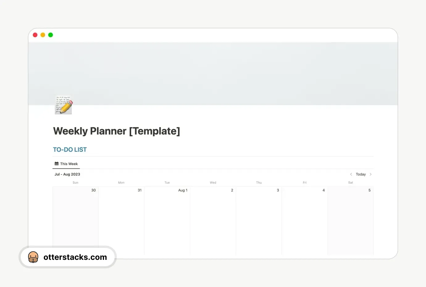 Notion template Weekly Planner