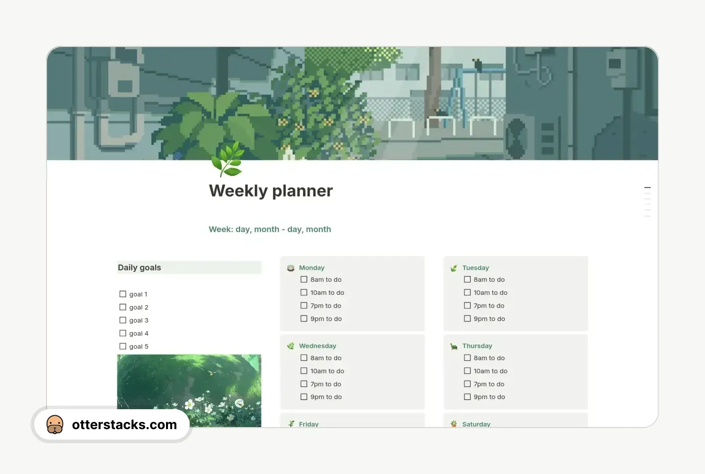 Notion template weekly planner