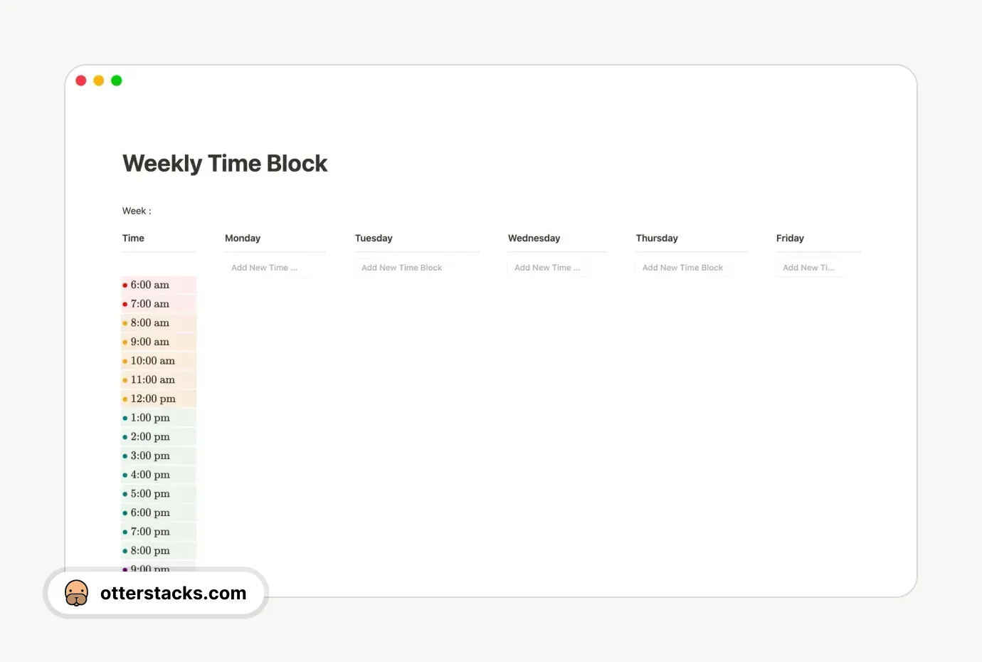 Notion template Weekly Time Block