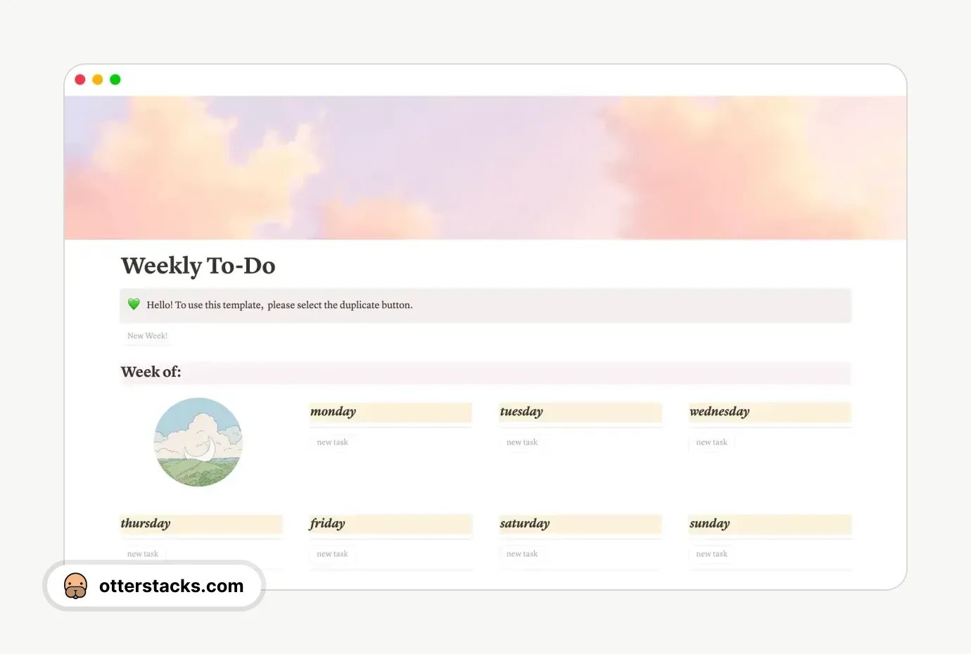 Notion template Weekly To-Do