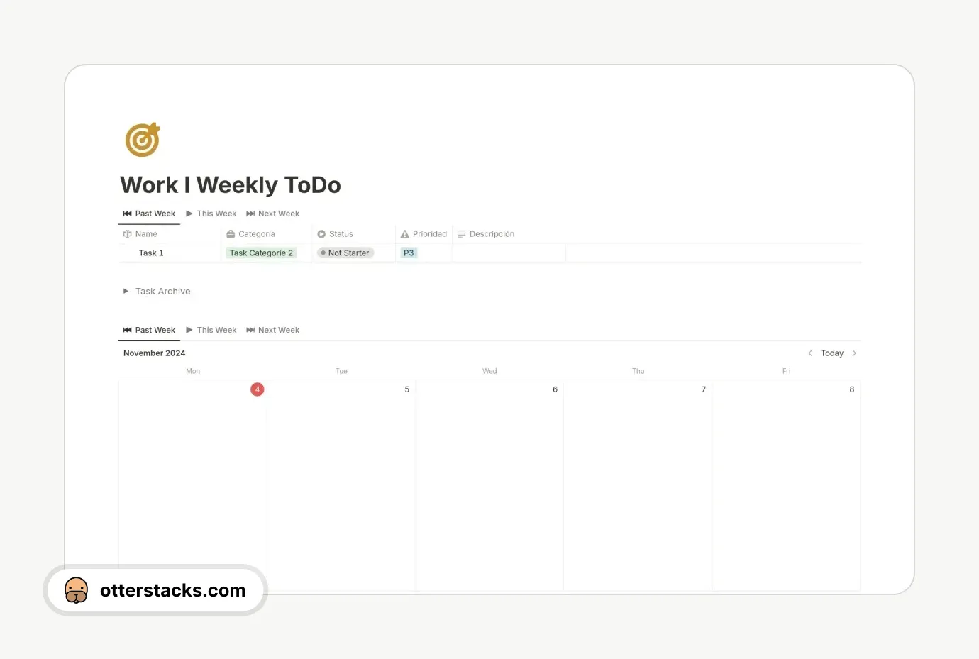 Notion template Work/Personal Weekly ToDo