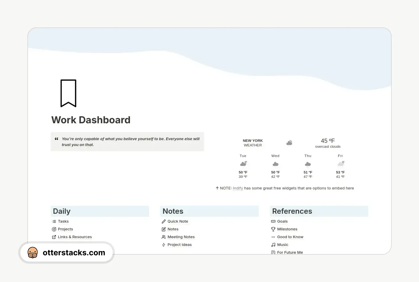 Notion template All-in-one Work Productivity Dashboard